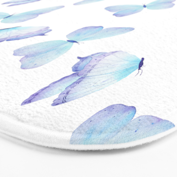 Lilac aqua blue watercolor hand painted butterfly Bath Mat Gallery Image 3