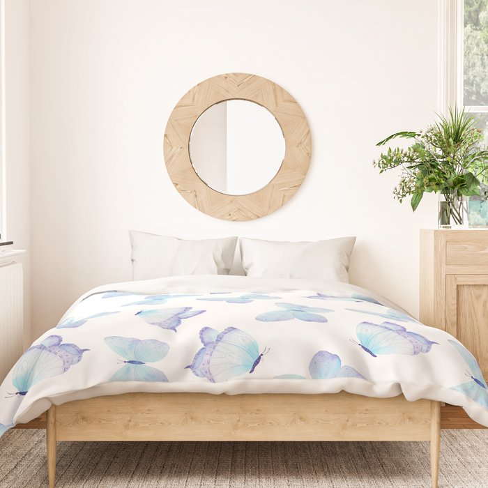 Lilac aqua blue watercolor hand painted butterfly Duvet Cover Gallery Image 3