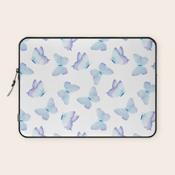 Lilac aqua blue watercolor hand painted butterfly Laptop Sleeve Gallery Image 1