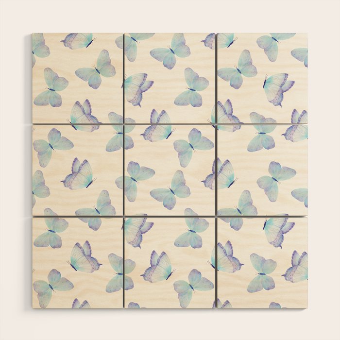 Lilac aqua blue watercolor hand painted butterfly Wood Wall Art Gallery Image 1