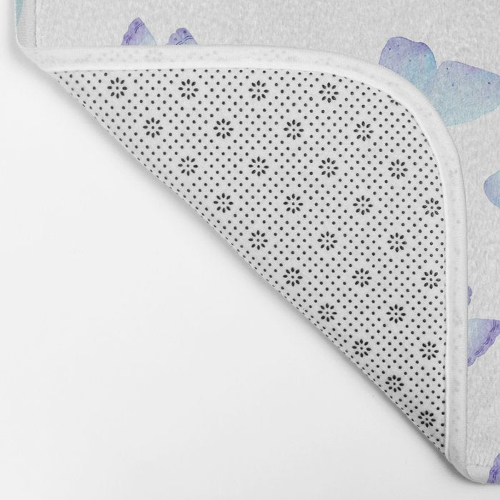 Lilac aqua blue watercolor hand painted butterfly Bath Mat Gallery Image 2