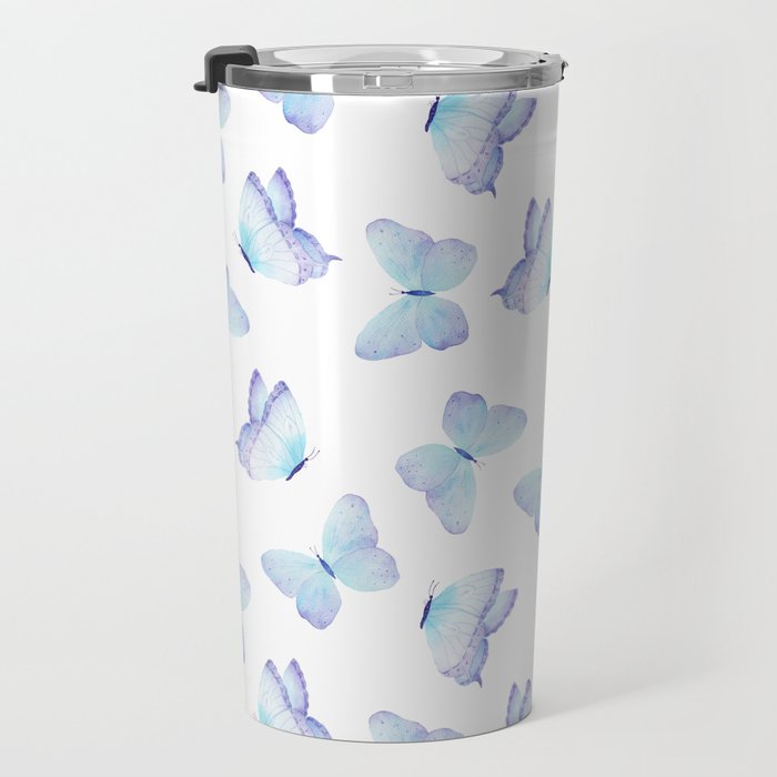 Lilac aqua blue watercolor hand painted butterfly Travel Mug Gallery Image 3