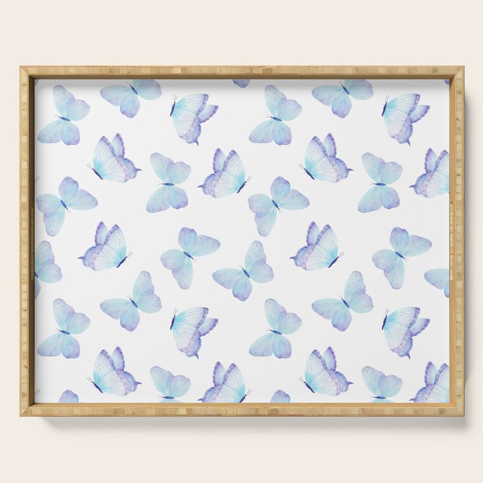 Lilac aqua blue watercolor hand painted butterfly Serving Tray Gallery Image 1