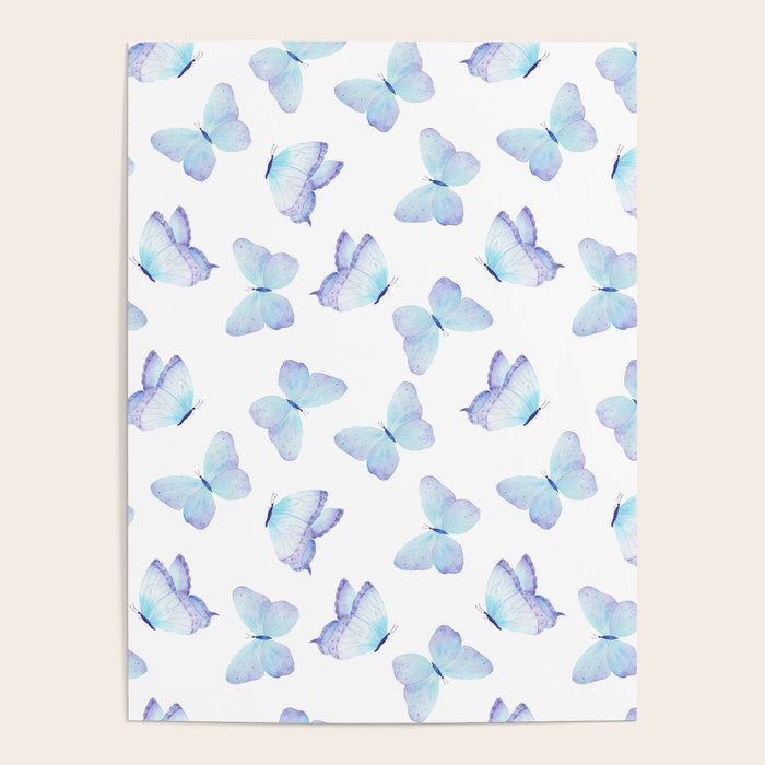 Lilac aqua blue watercolor hand painted butterfly Poster Gallery Image 1