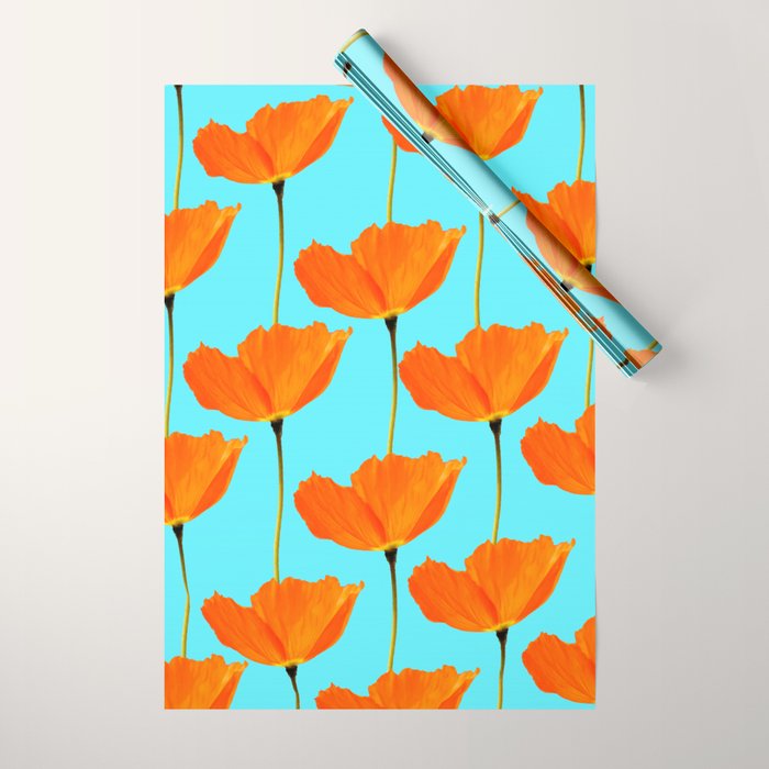 Poppies On A Turquoise Background #decor #society6 #buyart Wrapping Paper Gallery Image 1