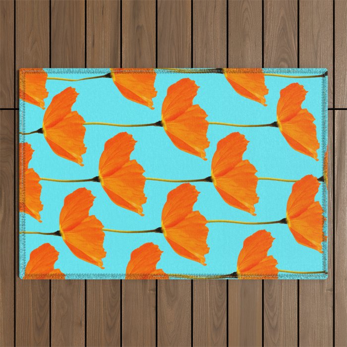 Poppies On A Turquoise Background #decor #society6 #buyart Outdoor Rug Gallery Image 1