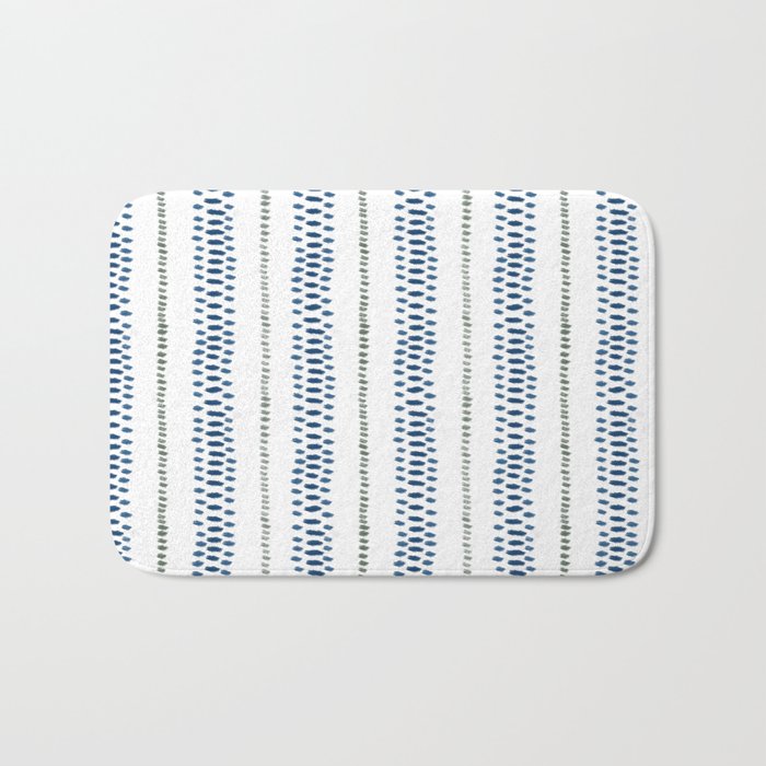 Navy Blue And Sage Green on White Bath Mat Gallery Image 1