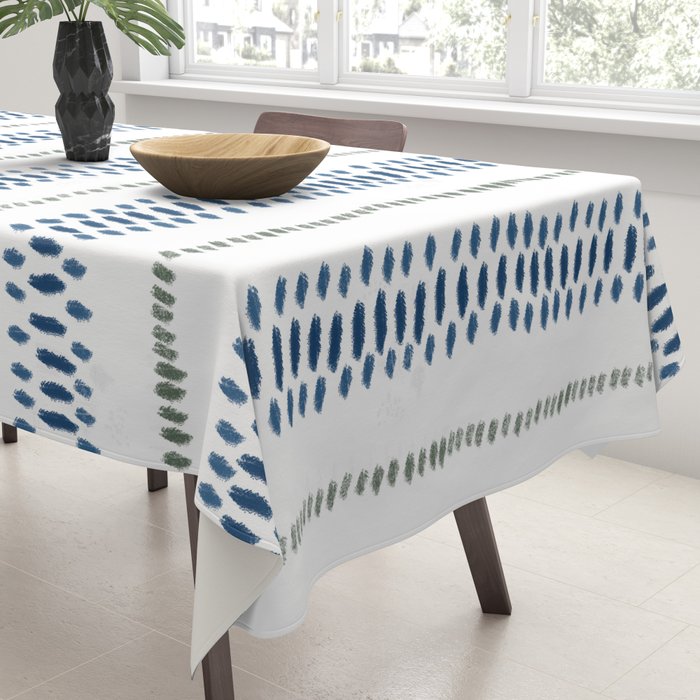 Navy Blue And Sage Green on White Tablecloth Gallery Image 3