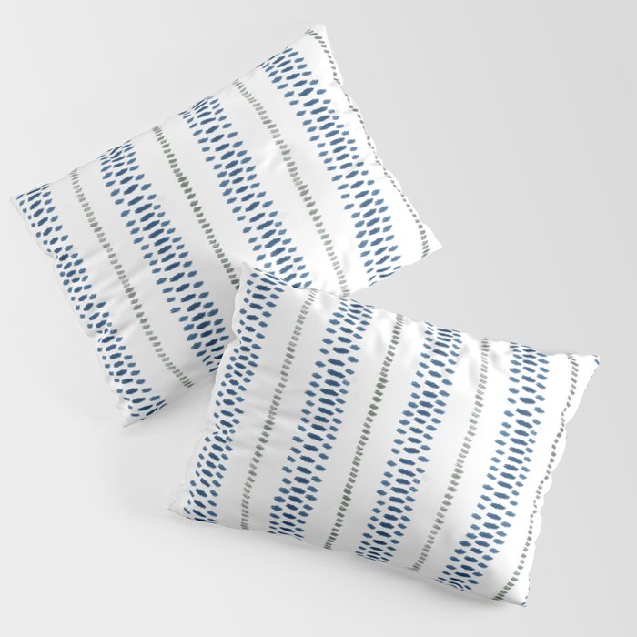 Navy Blue And Sage Green on White Pillow Sham Gallery Image 1
