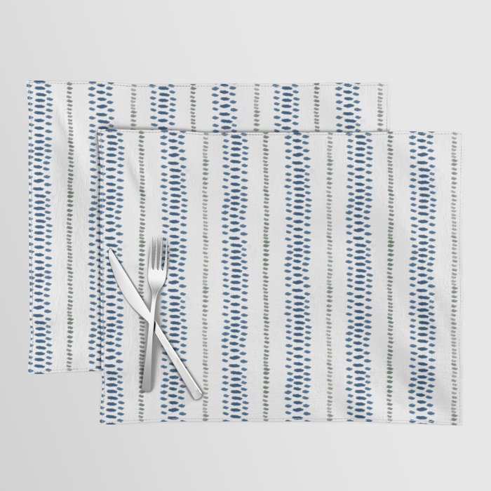 Navy Blue And Sage Green on White Placemat Gallery Image 1
