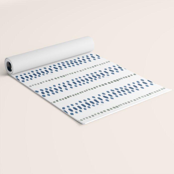 Navy Blue And Sage Green on White Yoga Mat Gallery Image 2
