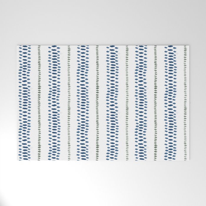 Navy Blue And Sage Green on White Welcome Mat Gallery Image 1