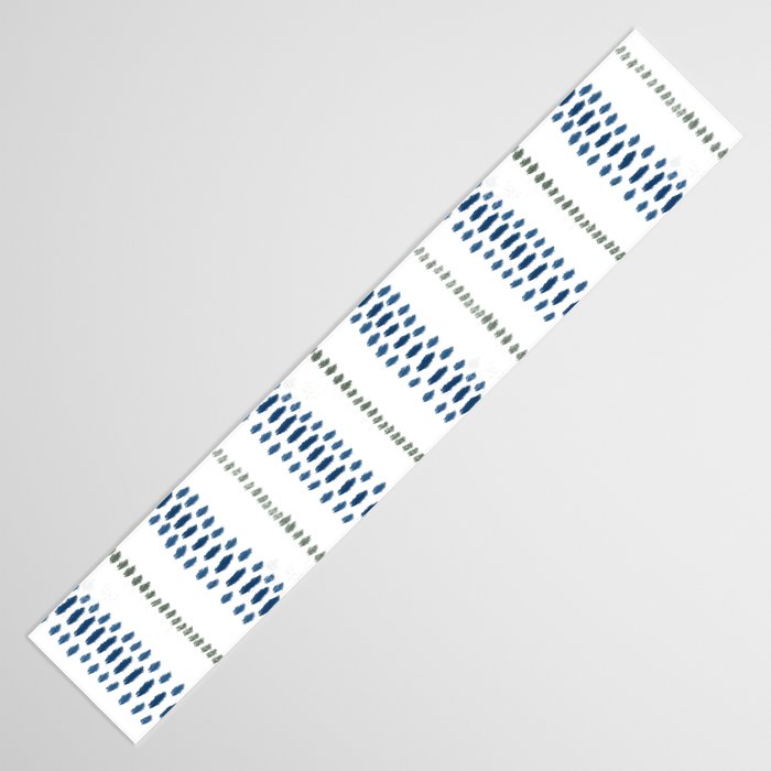 Navy Blue And Sage Green on White Table Runner Gallery Image 3