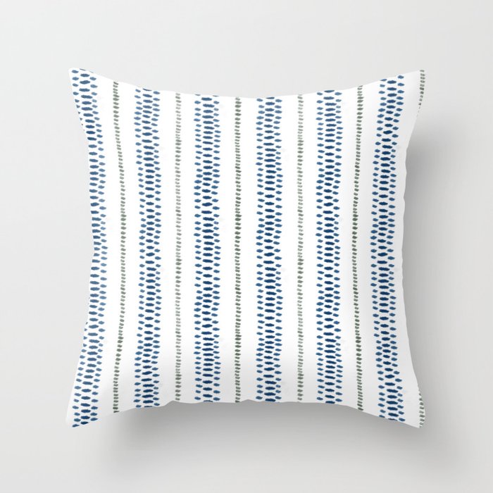 Navy Blue And Sage Green on White Throw Pillow Gallery Image 1
