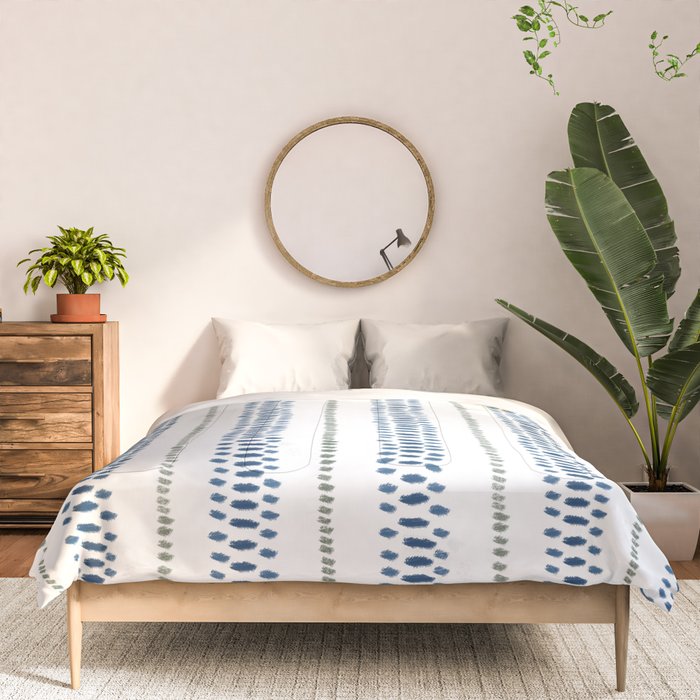 Navy Blue And Sage Green on White Comforter Gallery Image 3