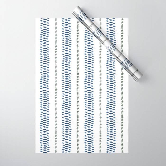 Navy Blue And Sage Green on White Wrapping Paper Gallery Image 1