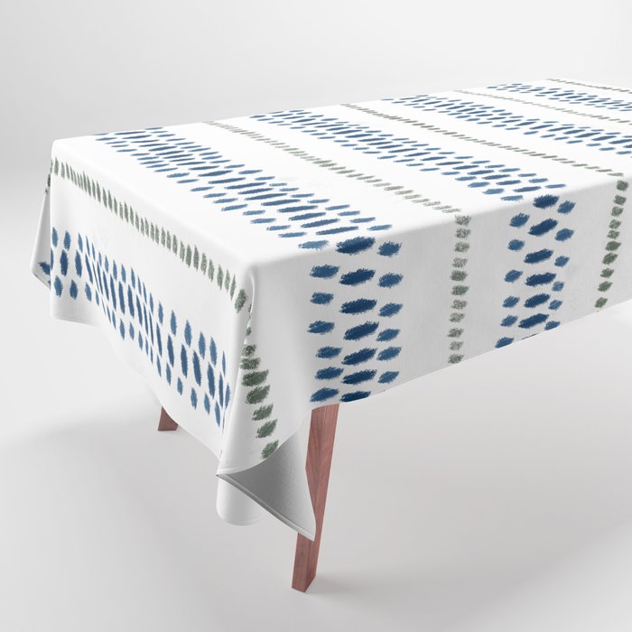 Navy Blue And Sage Green on White Tablecloth Gallery Image 1