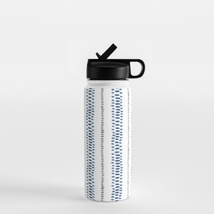 Navy Blue And Sage Green on White Water Bottle Gallery Image 1