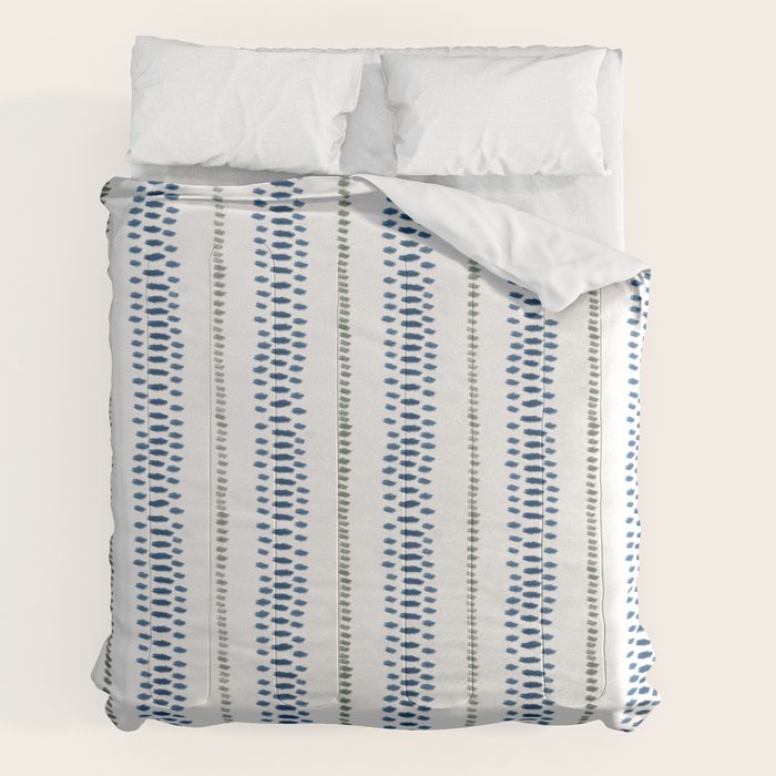 Navy Blue And Sage Green on White Comforter