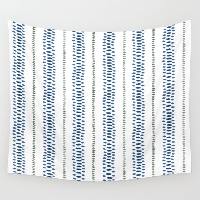 Navy Blue And Sage Green on White Wall Tapestry Gallery Image 4