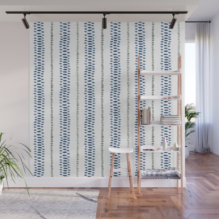 Navy Blue And Sage Green on White Wall Mural Gallery Image 1