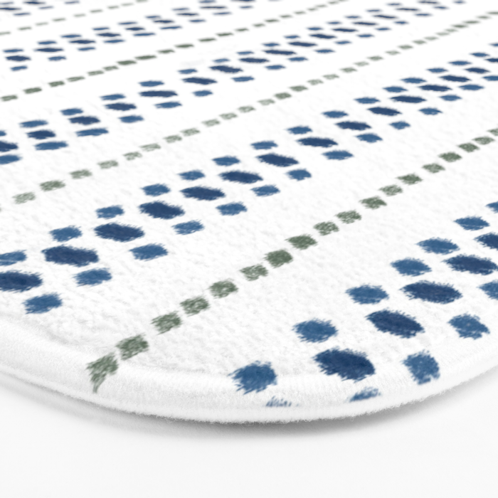 Navy Blue And Sage Green on White Bath Mat Gallery Image 3