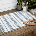 Navy Blue And Sage Green on White Outdoor Rug Gallery Image 2