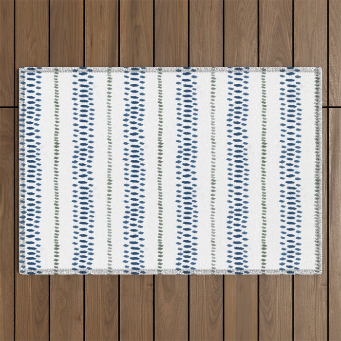 Navy Blue And Sage Green on White Outdoor Rug Gallery Image 1