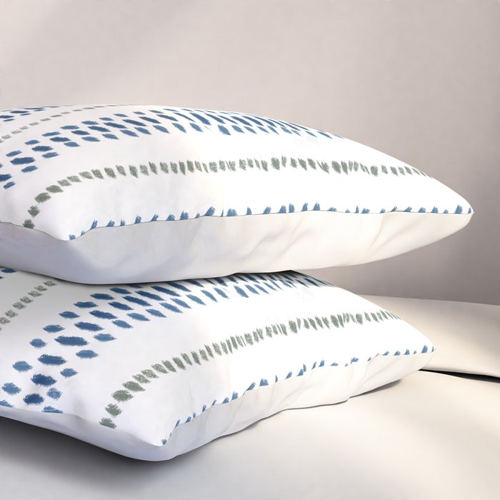 Navy Blue And Sage Green on White Pillow Sham Gallery Image 3
