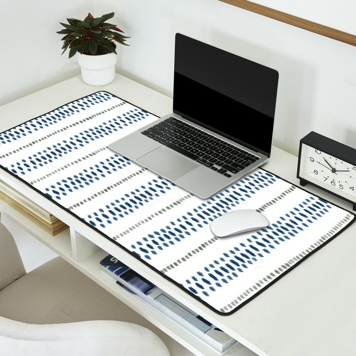 Navy Blue And Sage Green on White Desk Mat Gallery Image 2