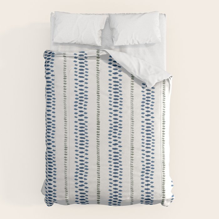 Navy Blue And Sage Green on White Comforter Gallery Image 1