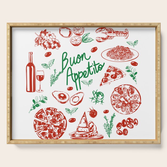 Buon Appetito Italian Food Doodles Illustration Serving Tray Gallery Image 1