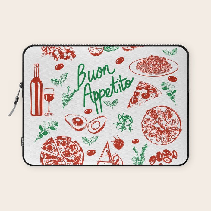 Buon Appetito Italian Food Doodles Illustration Laptop Sleeve Gallery Image 1