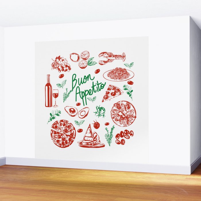 Buon Appetito Italian Food Doodles Illustration Wall Mural Gallery Image 2