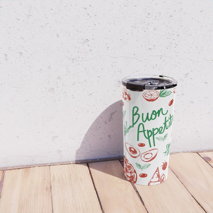 Buon Appetito Italian Food Doodles Illustration Travel Mug Gallery Image 4