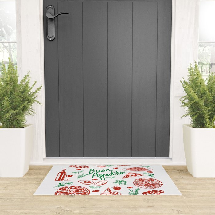 Buon Appetito Italian Food Doodles Illustration Welcome Mat Gallery Image 3