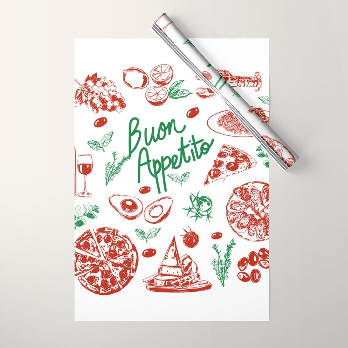 Buon Appetito Italian Food Doodles Illustration Wrapping Paper Gallery Image 1