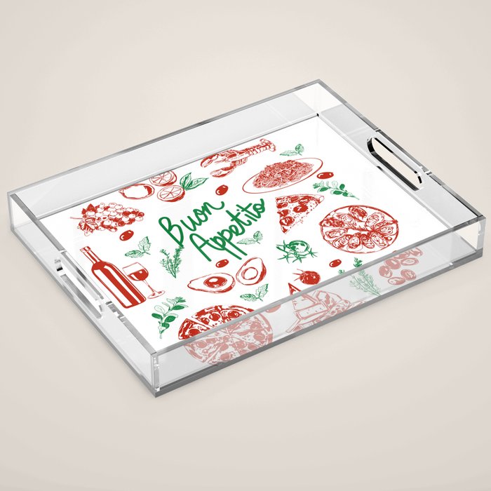 Buon Appetito Italian Food Doodles Illustration Acrylic Tray Gallery Image 1