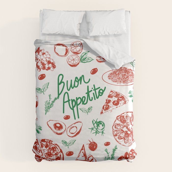 Buon Appetito Italian Food Doodles Illustration Duvet Cover Gallery Image 1