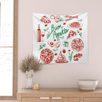 Buon Appetito Italian Food Doodles Illustration Wall Tapestry Gallery Image 2