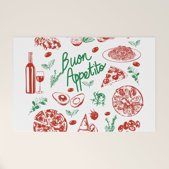Buon Appetito Italian Food Doodles Illustration Welcome Mat Gallery Image 1