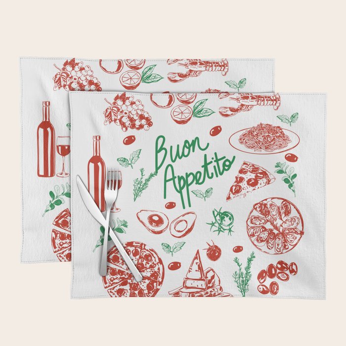 Buon Appetito Italian Food Doodles Illustration Placemat Gallery Image 1