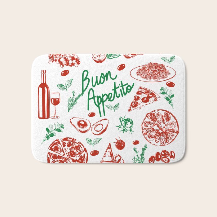 Buon Appetito Italian Food Doodles Illustration Bath Mat Gallery Image 1