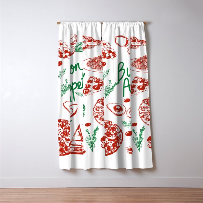 Buon Appetito Italian Food Doodles Illustration Window Curtain Gallery Image 3