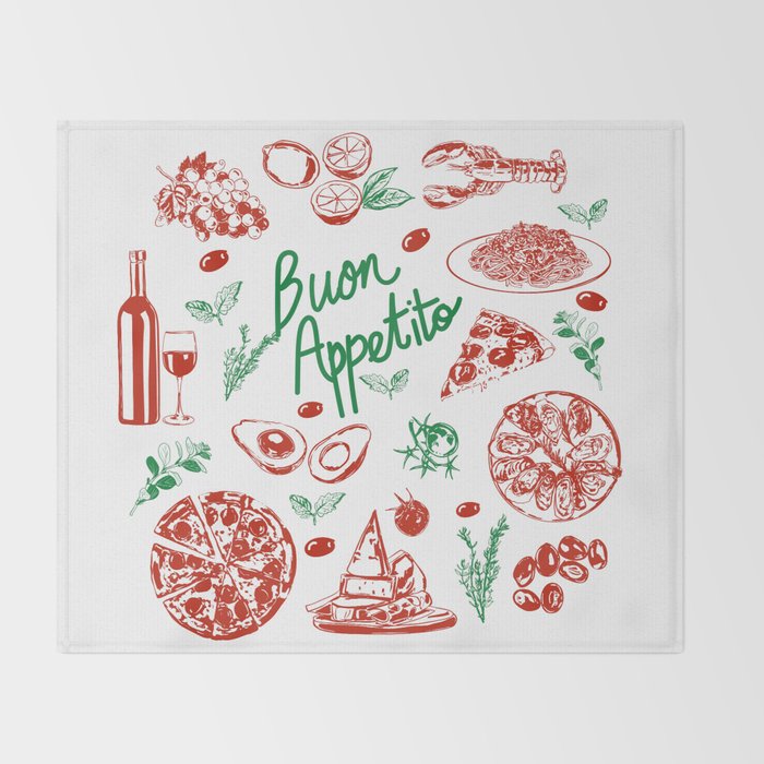 Buon Appetito Italian Food Doodles Illustration Throw Blanket Gallery Image 2