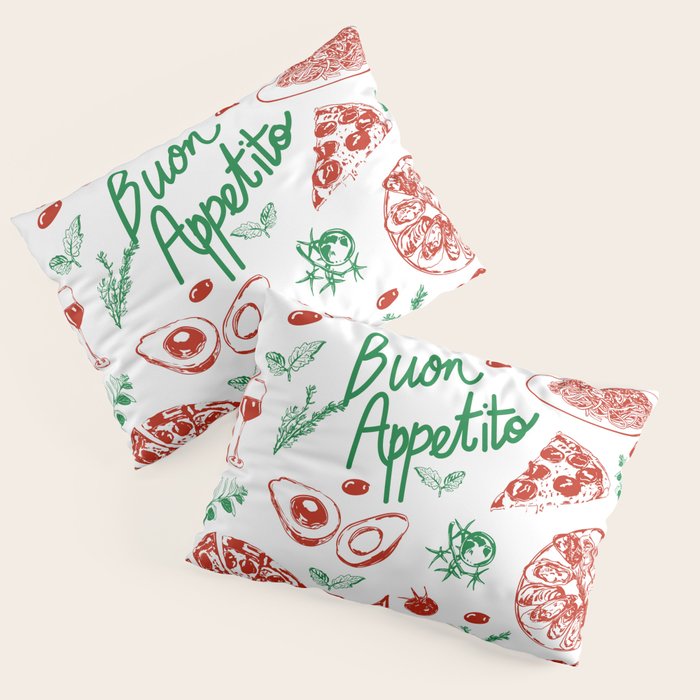 Buon Appetito Italian Food Doodles Illustration Pillow Sham Gallery Image 3