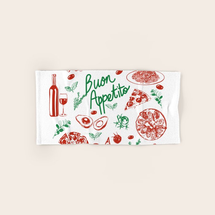 Buon Appetito Italian Food Doodles Illustration Bath Towel Gallery Image 1
