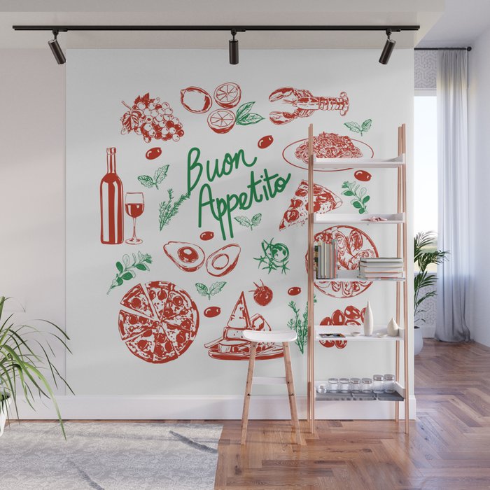 Buon Appetito Italian Food Doodles Illustration Wall Mural Gallery Image 1