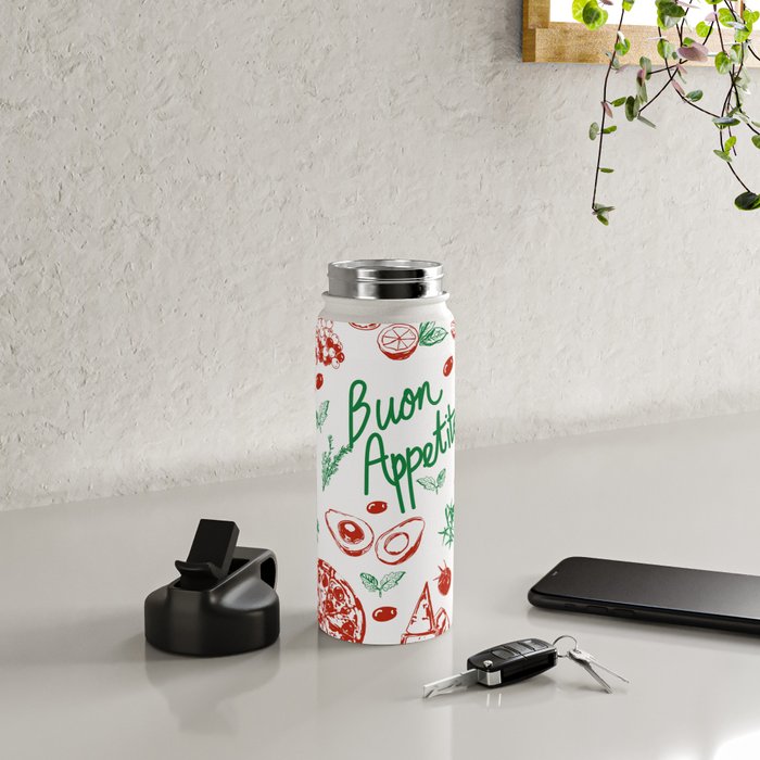 Buon Appetito Italian Food Doodles Illustration Water Bottle Gallery Image 4