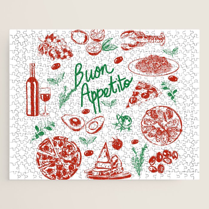 Buon Appetito Italian Food Doodles Illustration Jigsaw Puzzle Gallery Image 1